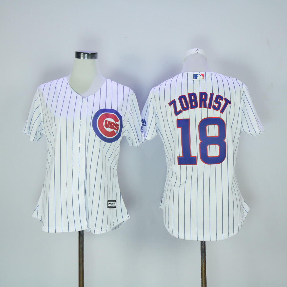 Women Chicago Cubs #18 Zobrist White MLB Jerseys->women mlb jersey->Women Jersey